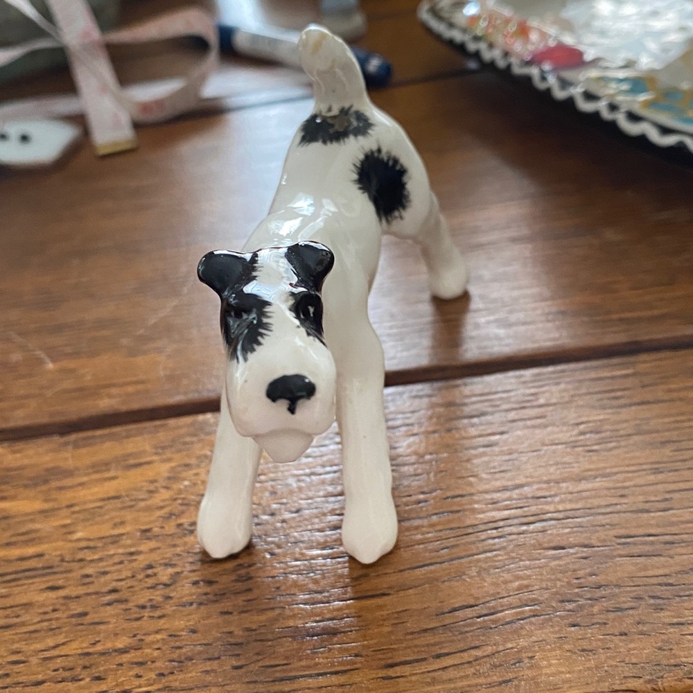 Smooth Fox Terrier Porcelain Figurine at Play.Vintage by Erphila.  Hand Painted.